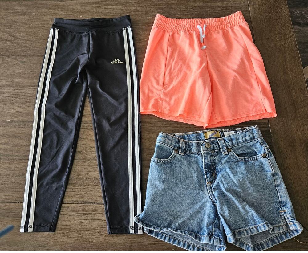 Lot of 3 - Adidas Leggings 6/6x, So Orange shorts 7/8, Old Navy Classic Shorts 6